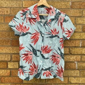 Vintage 90s Avanti Hawaiian Floral Button Up Shirt Large Blue/Red